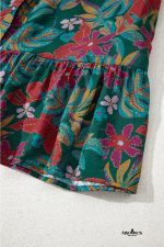 Green Floral Frill V Neck Puff Sleeve Ruffle Mini Dress - Image 16