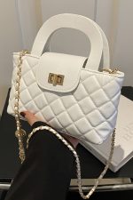 White Diamond Grid Chain Shoulder Bag - Image 3
