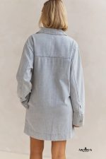 Beau Blue V Neck Collar Pocket Denim Mini Dress - Image 2