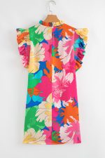 Pink Floral Print Flutter Sleeve Pockets Mini Dress - Image 6