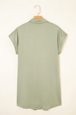 Laurel Green Plain Buttoned Collar T Shirt Dress - Image 6
