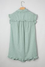 Green Stripe Frill Trim Pocket Button Up Mini Dress - Image 16