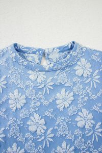 Sky Blue Floal Jacquard Elegant Mini Dress - Image 11