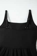Black Side Tied Waist Square Neck Adjustable Straps A Line One Piece Swim Dress - Image 13