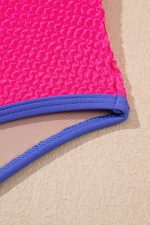 Rose Red Textured Colorblock One Piece Swimsuit - Image 16