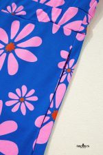 Purple Pop of Color Quarter Zip Collar Drawstring Waist Floral Mini Dress - Image 12