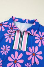 Purple Pop of Color Quarter Zip Collar Drawstring Waist Floral Mini Dress - Image 8
