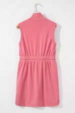 Mineral Red Terry Zipped Collar Sleeveless Drawstring Waist Mini Dress - Image 7