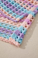 Purple Striped Hollow Knit Summer Beach Cover Up - Image 15