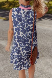 Blue Floral Sleeveless Notched V Neck Mini Dress - Image 2