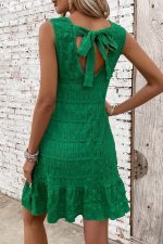 Bright Green Back Lace Up Ruffle Hem Sleeveless Short Dress - Image 2
