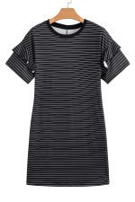 Black Stripe Ruffle Short Sleeve T Shirt Mini Dress - Image 13