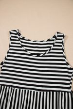 Black Stripe U Neck Sleeveless Loose Fit Mini Dress - Image 9