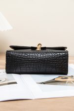 Black Textured Leather Buckle Chain Shoulder Bag - Image 4