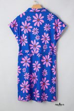 Purple Pop of Color Quarter Zip Collar Drawstring Waist Floral Mini Dress - Image 7