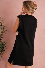 Black Textured Cap Sleeve T Shirt Shift Mini Dress - Image 2