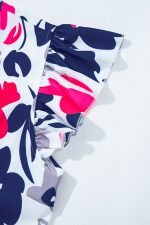 Rose Floral Print Notched Neck Flutter Sleeve Mini Dress - Image 8