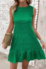 Bright Green Back Lace Up Ruffle Hem Sleeveless Short Dress - Image 4
