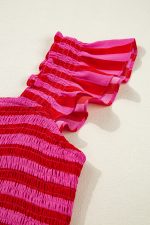 Rose Stripe Ruffle Strap Shirred Bodice Tiered Maxi Dress - Image 8