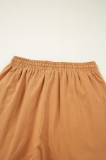 Khaki Embroidered Tassel Tie Elastic Waist Shorts - Image 11