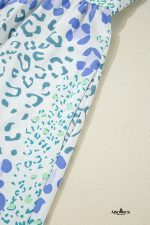 Sky Blue Leopard Bow Front Puff Sleeve Mini Dress - Image 8
