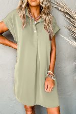 Laurel Green Plain Buttoned Collar T Shirt Dress