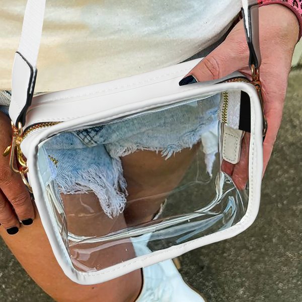 White PU Leather Strap Clear PVC Crossbody Bag