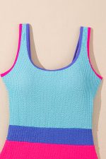 Rose Red Textured Colorblock One Piece Swimsuit - Image 9