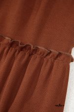 Straw Yellow Ribbed Frilled Trim High Waist Long Sleeve Mini Dress - Image 14