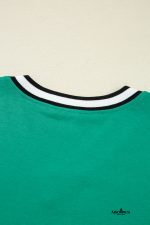 Mint Green Preppy Contrast Striped V Neck Long Sleeve T-shirt Dress - Image 5