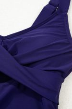 Navy Blue Adjustable Straps Cutout Ruched Knot Slit One Piece Swim Dress - Image 8