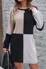 Black Ribbed Color Block Drop Shoulder Long Sleeve Mini Dress - Image 5
