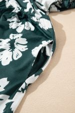 Dark Green Floral Print Ruffle Sleeve Empire Waist Mini Dress - Image 12