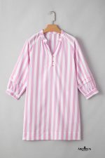 Rose Striped Long Sleeve Buttons Loose Mini Dress - Image 7
