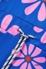 Purple Pop of Color Quarter Zip Collar Drawstring Waist Floral Mini Dress - Image 10