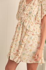 Apricot Boho V Neck Floral Tassel Tie Ruffle Mini Dress - Image 7