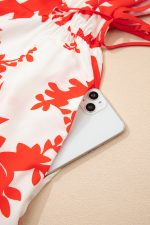 Red Floral Print Trimmed V Neck Ruffle Sleeve Maxi Dress - Image 10