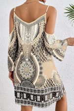Apricot Boho Cold Shoulder Long Sleeve Mini Dress - Image 2