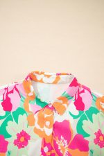 Pink Floral Puff Sleeve Collar Buttoned Babydoll Dress - Image 5