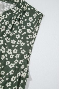 Green Boho Floral Print V Neck Knot Waist Sleeveless Dress - Image 11
