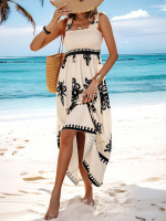 Apricot Boho Print Smocked Ruffle Sleeveless Maxi Dress - Image 4