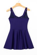 Navy Blue Adjustable Straps Cutout Ruched Knot Slit One Piece Swim Dress - Image 4