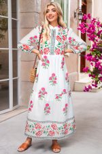 White Floral Print Loose Tiered Maxi Dress - Image 3