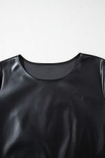 Black Solid Color Faux Leather Short Sleeve Mini Dress - Image 7