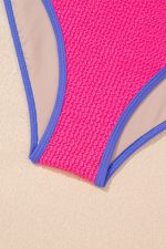 Rose Red Textured Colorblock One Piece Swimsuit - Image 14
