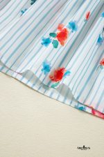 Sky Blue Striped Floral Print Ruffle Belted Mini Dress - Image 12
