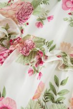 White Floral Print Sweetheart Neck Bubble Sleeve Ruffle Mini Dress - Image 12