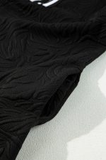 Black Jacquard Textured Quarter Zipper Pop of Color Neckline Dress - Image 8