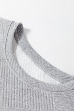 Gray Solid Color Textured Long Sleeve Shift Short Dress - Image 10