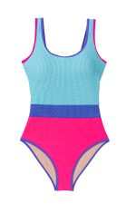 Rose Red Textured Colorblock One Piece Swimsuit - Image 18